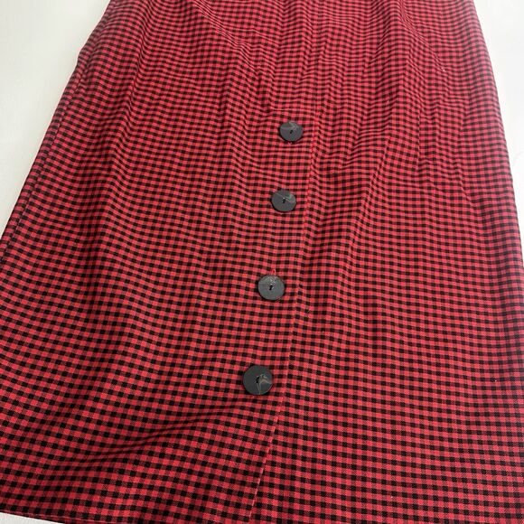 zara TRF high waisted red black gingham plaid button midi skirt Size S - Picture 5 of 9